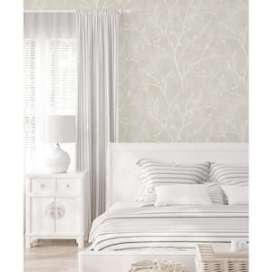 57.5 sq. ft. Soft Cream Avena Branches Nonwoven Paper Unpasted Wallpaper Roll