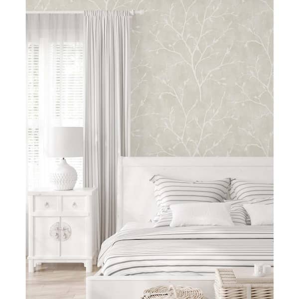 57.5 sq. ft. Soft Cream Avena Branches Nonwoven Paper Unpasted Wallpaper Roll