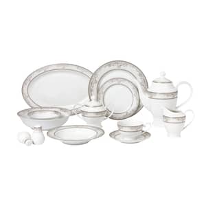 57-Piece Patterned Silver Accent Bone China Dinnerware Set (Service for 8)