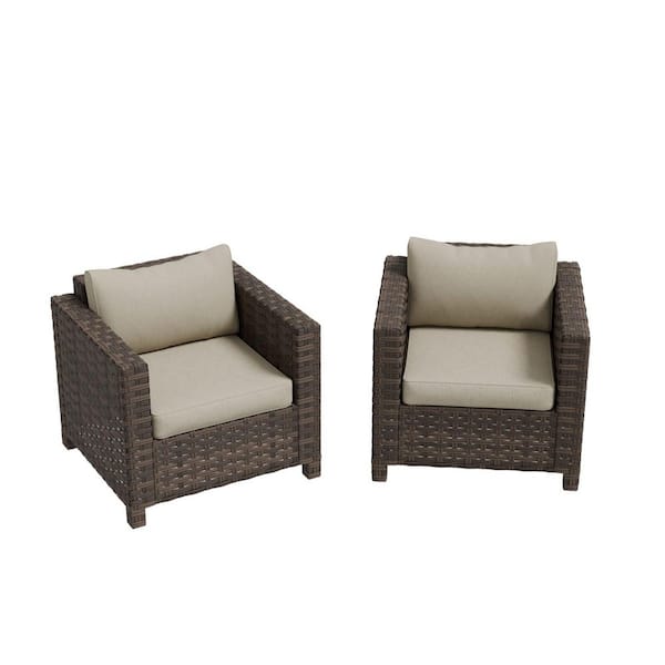 Patio Brown Wicker Outdoor Lounge Chair with Beige Cushions (2-Pack)