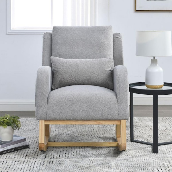 Aoibox Modern Accent Grey Teddy Fabric Armchair with 1-Lumbar Pillow and 2-Side Pockets