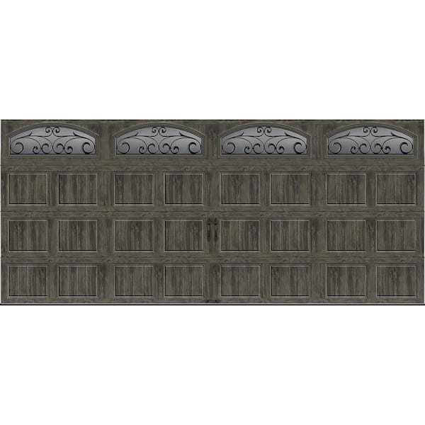 Clopay Gallery Steel Short Panel 16 ft x 7 ft Insulated 6.5 R-Value Wood Look Slate Garage Door with Decorative Windows