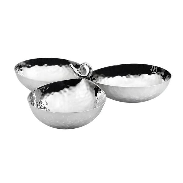 Unbranded Galaxy 24 oz. 12 in. x 12 in. x 3.25 in. Stainless Steel Divided Serving Dish 3-Bowl Set with Loop