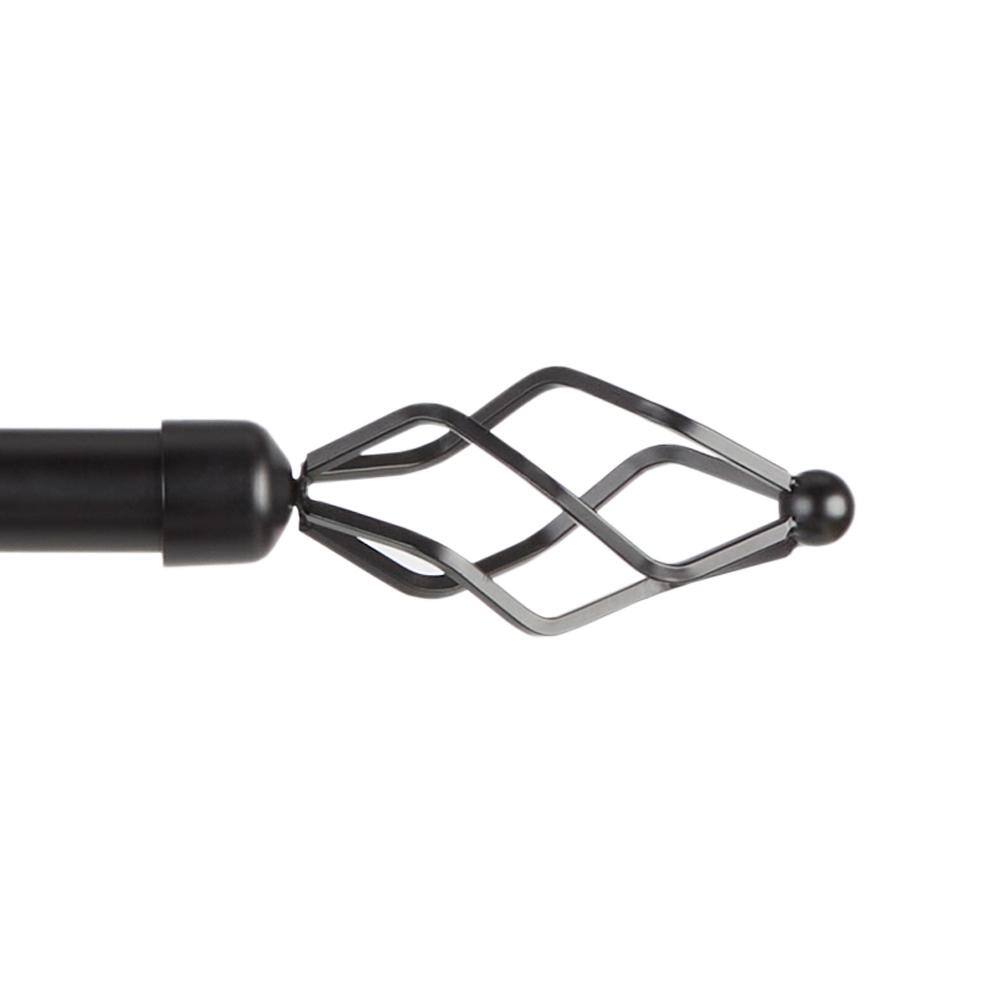 Lancelot Matte Black Adjustable Iron Curtain Rod with Wired Torch Finials