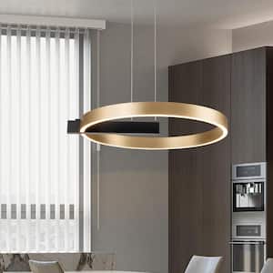 Cadence 1-Light Integrated LED Gold and Black Round Shade Chandelier, 28-Watt 3000K Kitchen Island Lighting