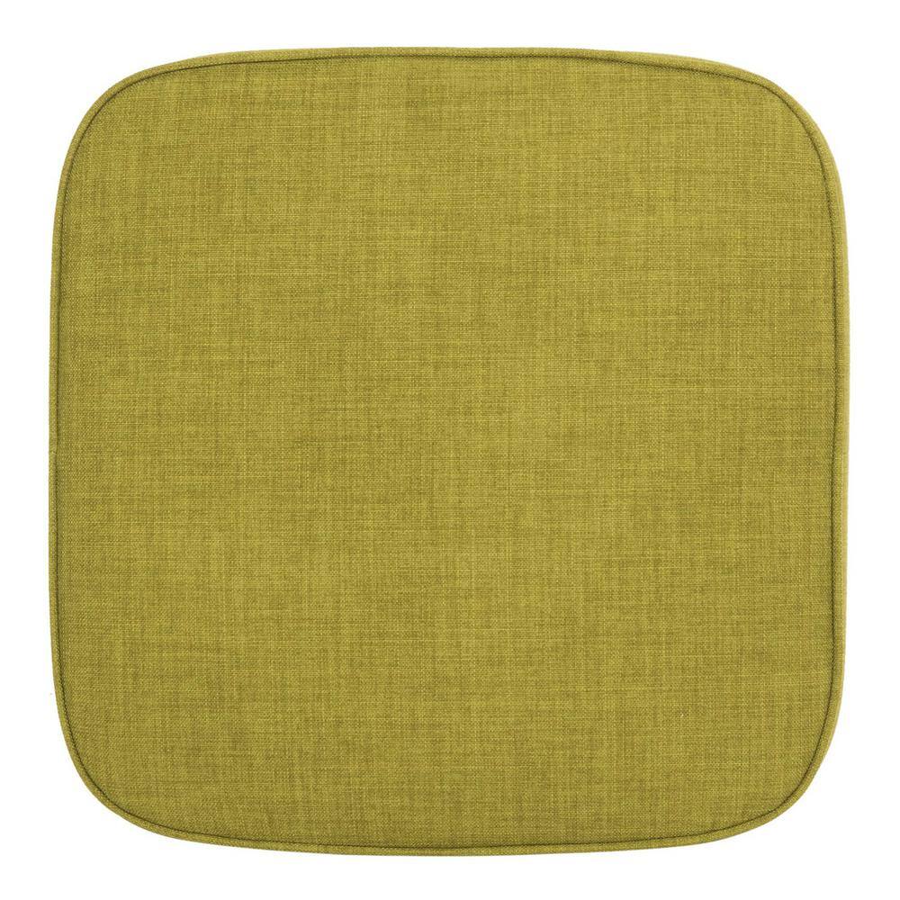 Transitional Eli Tufted Round Green Ottoman with Oak Wood Legs