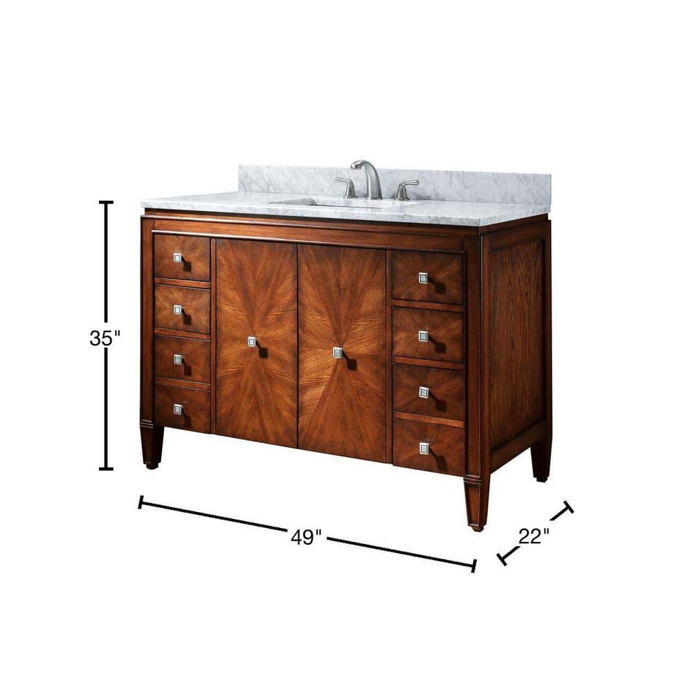 Transitional 49" Light Wood Vanity with Carrara Marble Top