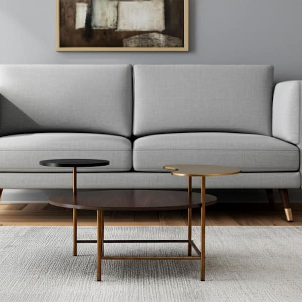 55.00 in. Black, Brown, Gold Round MDF Coffee Table