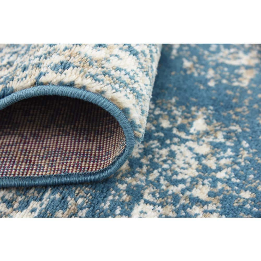 Blue and Ivory Low Pile Reversible Runner Rug