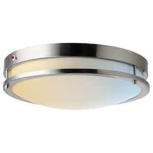 12 in. Brushed Nickel Integrated LED Selectable CCT Round Dimmable Flush Mount with Emergency Backup Battery