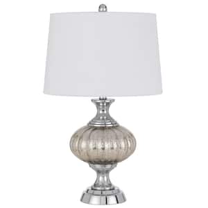 27 in. Silver Metallic Metal Table Lamp with White Empire Shade