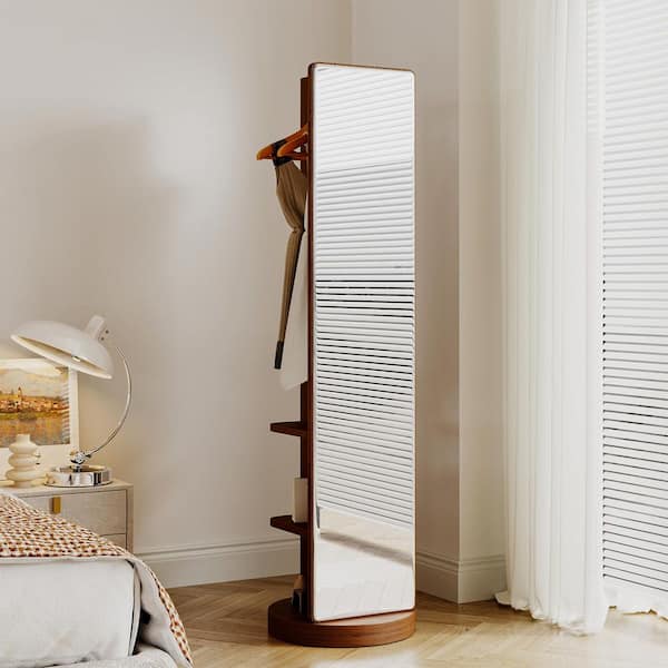 Brown 17.7 in. W x 65.7 in. H Rectangle Rubber Wood Full Length Mirror