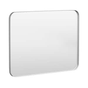 40 in. W x 30 in. H Tempered Glass Rounded Rectangle Framed Wall-Mounted Bathroom Vanity Mirror in Silver