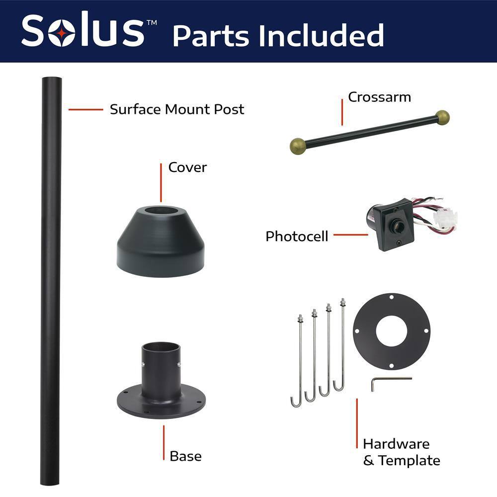 Black 6 ft. Aluminum Outdoor Lamp Post with Cross Arm and Dusk-to-Dawn Photocell