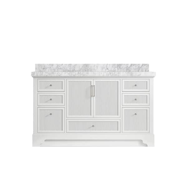 Willow Collections Alys 60 in. W x 22 in. D x 36 in. H Single Sink Bath Vanity in White with 2 in. Carrara Marble Top