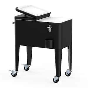 Ice Chest with Wheels, 60 qt. Portable Rolling Cooler with Bottle Opener, Cap Collector, Bottom Storage Tray