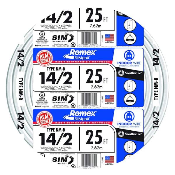 Southwire 25 ft. 14/2 Solid Romex SIMpull CU NM-B W/G Wire