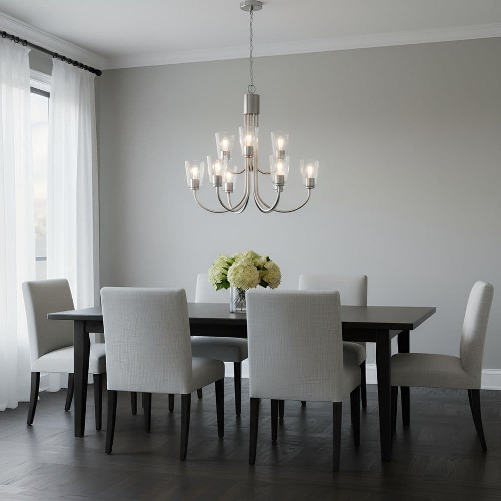 Miles 9-Light Brushed Nickel with Clear Glass Shades Transitional Dimmable Chandelier price history on PriceWatchPro