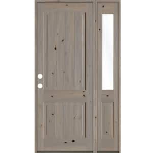 44 in. x 96 in. Rustic Knotty Alder 2 Panel Right-Hand/Inswing Clear Glass Grey Stain Wood Prehung Front Door with RHSL