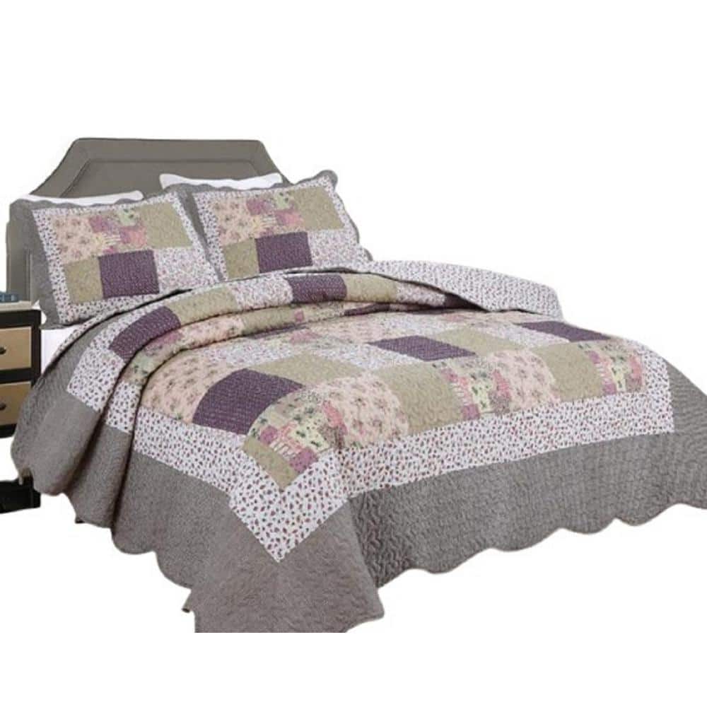 Gray Patchwork Reversible Microfiber Full Quilt Set