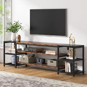 Ezlynn Brown and Black 78 in. TV Stand TV Console Table Fits TVs up to 70 to 85 in. with 3-tier Storage Shelves