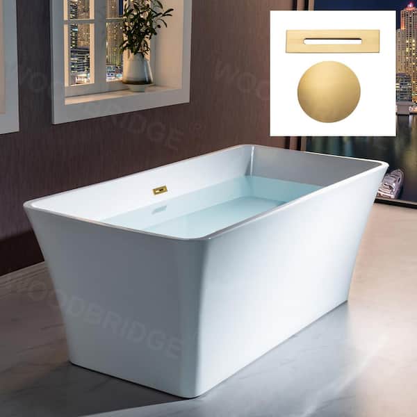 WOODBRIDGE Lulu 59 in. Acrylic Freestanding Flat bottom Double Ended Soaking Bathtub with BG Drain and Overflow Included in White