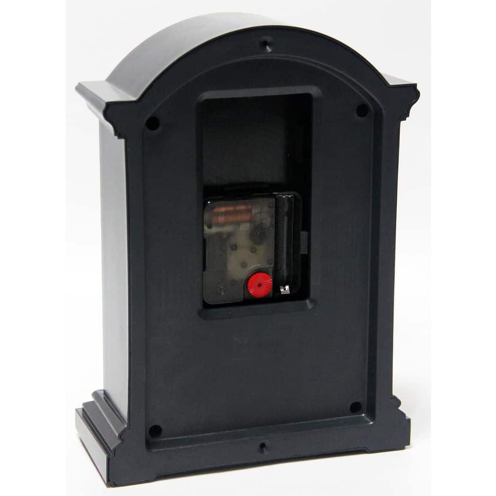 9" Black Plastic Grandfather-Inspired Tabletop Clock with Beige Face