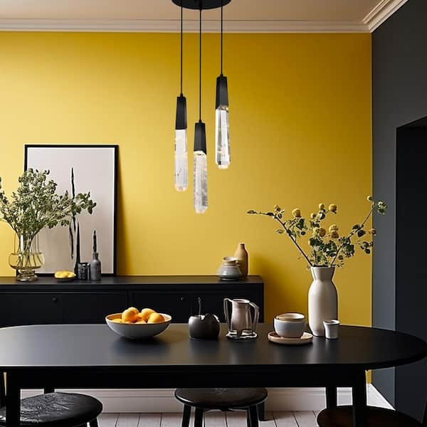 Drifting Droplets 6-Watt 3-Light Black Crystal Integrated LED Pan Pendant Light with Faux Rock Crystal Shades