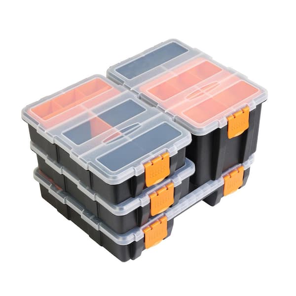 Big Red 12.2 in. Hardware and Parts Organizers: 4-Piece Versatile And Durable Storage Toolbox for Small patrs, Black/Orange