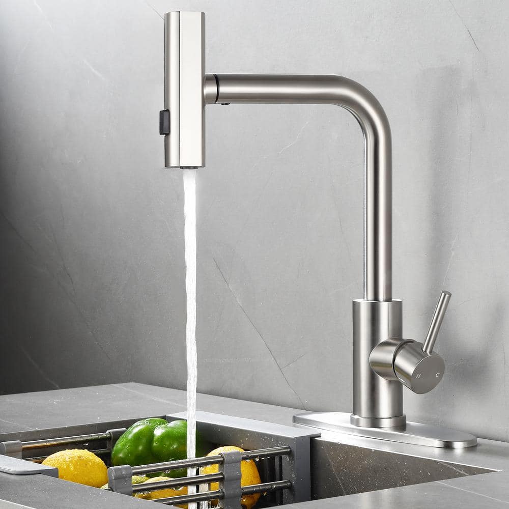 Brushed Nickel High-Arc Kitchen Faucet with Pull-Out Spray