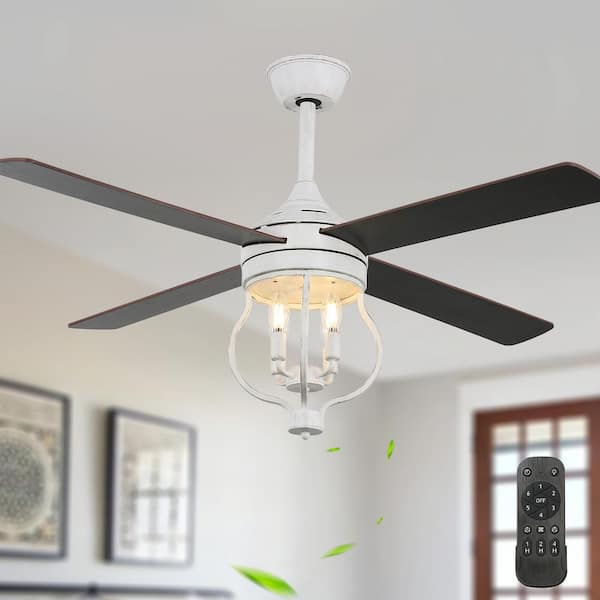 Bella Depot 52 in. Indoor 4 Black Wood Blades Ceiling Fan with Light Remote, 6-Speed Reversible Ceiling Fan