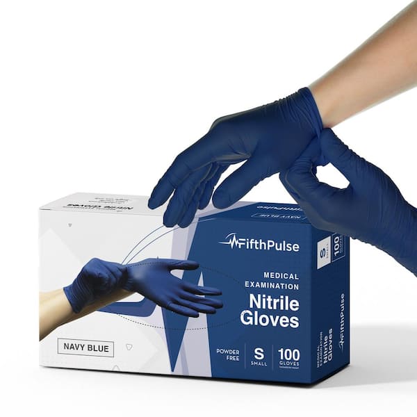 FifthPulse Small Nitrile Exam Latex Free and Powder Free Gloves in Navy Blue - Box of 100