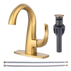 Single-Lever Handle Single-Hole Bathroom Faucet with Deckplate Included in Brushed Gold