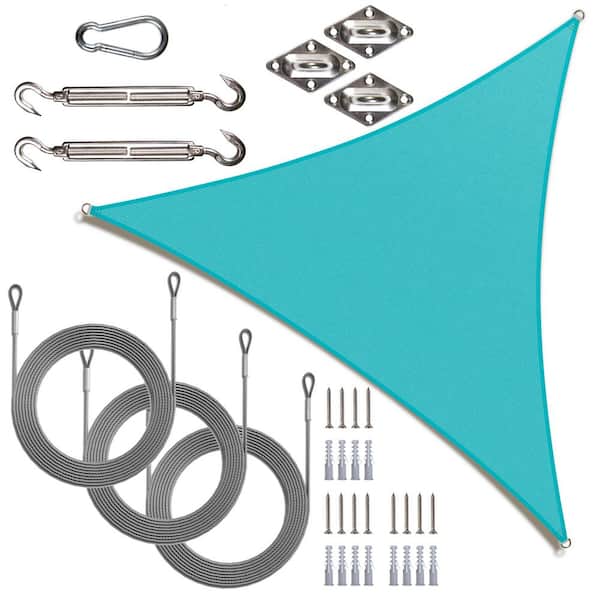 Unbranded 32 ft. x 32 ft. x 32 ft. Triangle Sun Shade Sail with Hardware Kit and Rope-Turquoise