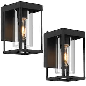 9 in. 1-Light Dusk to Dawn Black Outdoor Hardwired Wall Lantern Light with No Bulbs Included (Set of 2)