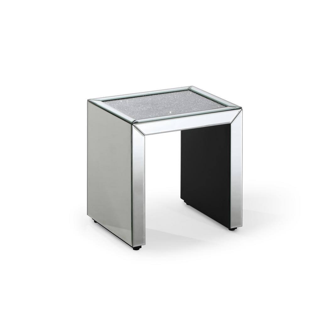 Silver Glass Top Wood Frame Nesting End Tables Set of 3