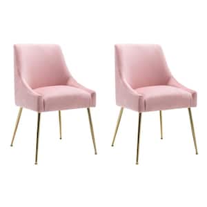 Trinity Pink Upholstered Velvet Accent Chair with Metal Legs (Set Of 2)