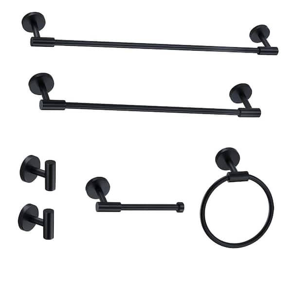 6-Piece Bath Hardware Set 24 in. and 19 in. with Mounting Hardware in Matte Black