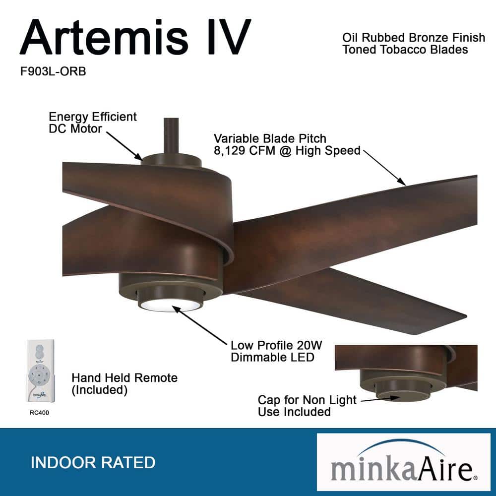 Artemis IV 64" Oil Rubbed Bronze Ceiling Fan with White Glass LED Light