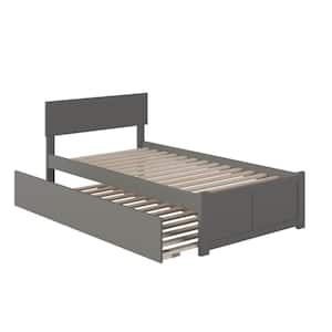 Orlando Twin Platform Bed with Flat Panel Foot Board and Twin Size Urban Trundle Bed in Grey