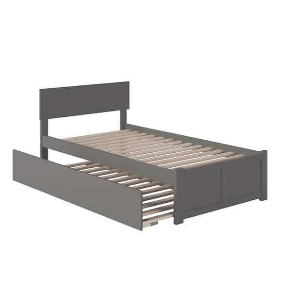 AFI Orlando Twin Platform Bed with Flat Panel Foot Board and Twin Size Urban Trundle Bed in Grey