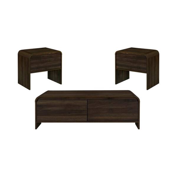 New Classic Furniture Mara 3-Piece 47 in. Walnut Rectangular Wood Coffee Table with 2-End Tables