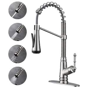 Single Handle Pull Down Sprayer Kitchen Faucet with Deckplate Included and 4 Spray in Brushed Nickel
