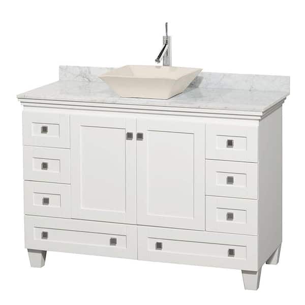 Wyndham Collection Acclaim 48 in. W Vanity in White with Marble Vanity Top in Carrara White and Bone Sink