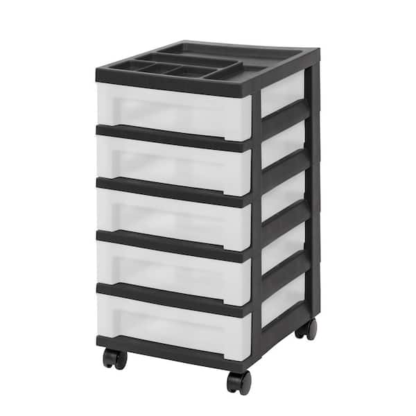 IRIS 14.25 in. L x 12.05 in. W x 22.25 in. H 5-Drawer Storage Cart with Organizer Top in Black and Pearl