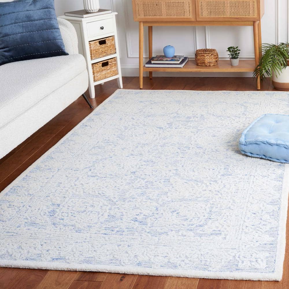 Blue Ivory Handmade Tufted Wool 8' x 10' Area Rug
