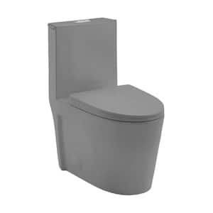 15 5/8 in. 1.1/1.6 GPF Dual Flush 1-Piece Elongated Toilet in Light Grey with Soft-Close Seat