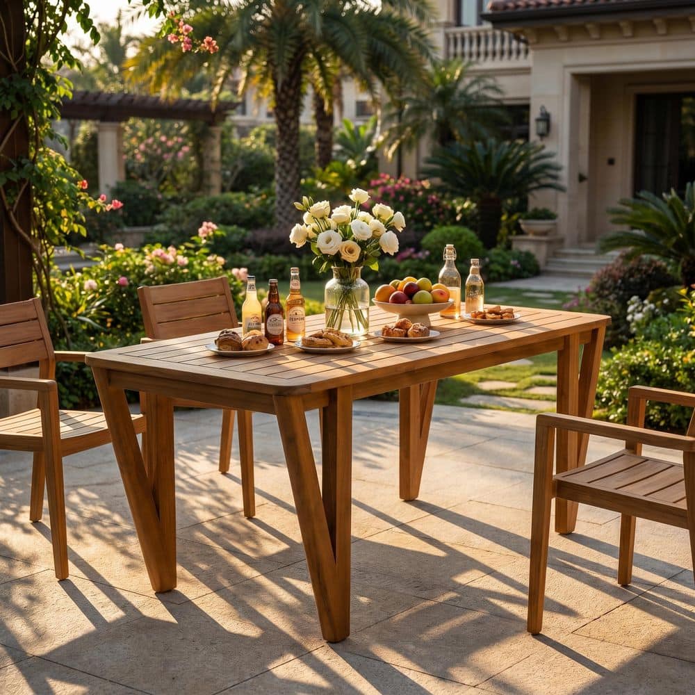Abt Teak Solid Wood Rectangle Outdoor Dining Table with 4 V-Shaped Legs price history on PriceWatchPro