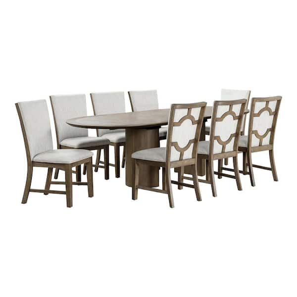 Furniture of America Garanie 9-Piece Oak Wood Top Dining Room Set (Seats 8)
