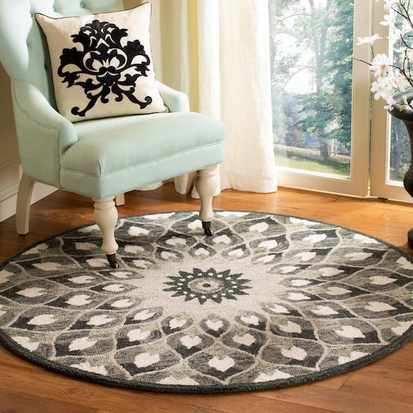 Novelty Charcoal/Ivory 4 ft. x 4 ft. Round Border Area Rug